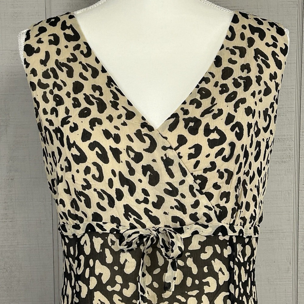 Talbots Womens Babydoll Midi Dress Size 16 Pure Silk Animal Print Tiered Ruffle - Picture 4 of 12